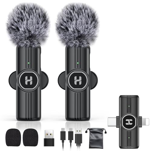HEHOTTC Mini Wireless Lavalier Microphone for iPhone, iPad, Android Phone - Noise Reduction Lapel USB C Bluetooth Mic for Recording, Clip on Omni Lav Mic for Video Recording, Tiktok, YouTube, Vlog
