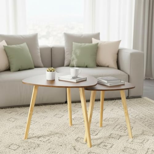 Image of Modern Wooden Nesting Side Table Set of 2 for Living Room | Space Saving Sofa Side Table | Bedside End Table | Multipurpose Accent Tables for Home Bedroom Office (Brown, Nesting)