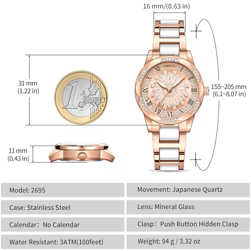 Image of NIBOSI Women's Watches Analog Quartz Diamond Dail Watches for Women Ladies Fashion Casual Chronograph Watches with Stainless Steel Strap