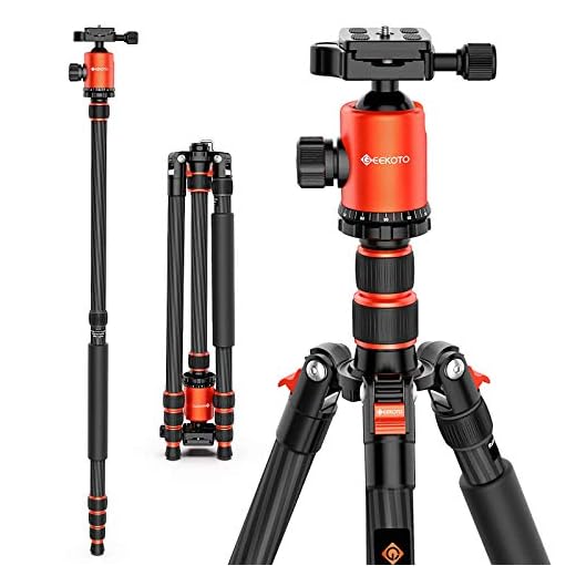 GEEKOTO 79 inches Carbon Fiber Camera Tripod Monopod with 360 Degree Ball Head 1/4 inch Quick Shoe Plate Professional Tripod Load up to 26.5 pounds
