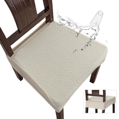 Fundas de asiento para sillas de comedor, fundas de sillas de comedor (2 unidades, con abertura trasera, beige)