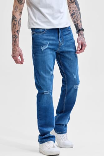 Image of SNITCH Men Jeans Casual Wear | Straight Fit Mid Rise Solid Pattern | Comfortable Cotton Blend with Medium Stretch for All Seasons
