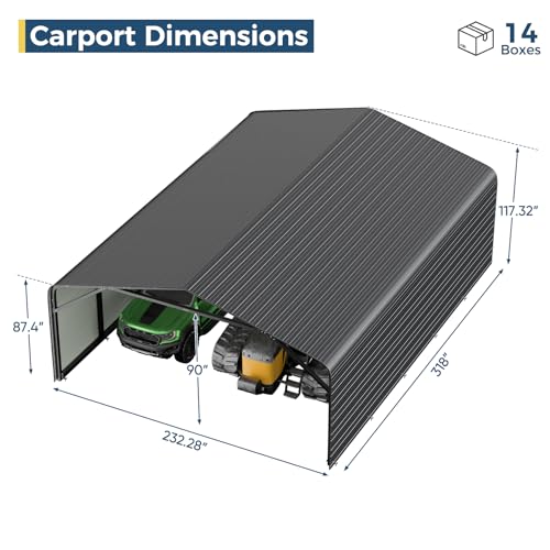 Image of 20x26 FT Heavy Duty Carport with Structural Reinforcement | 2-Sided Enclosure | Galvanized Steel Roof| Ground Anchors | Snow /Wind Resistant | Fits Trucks, RVs, Pickups, Boats, Tractors, SUVs