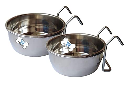 Image of Bird Feeding Dish Cups, Parrot Food Bowl Clamp & Hook Holder Stainless Steel Coop Cup Bird Cage Water Bowl Small Animals,Birds,Parrots, Pigeons, Hamsters,Guinea Pig (Pack of 2)
