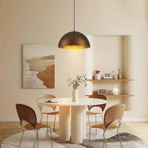 Kunlinzhu 13.78 Inch Dome Pendant Light Kitchen Island,Industiral Antique Copper Pendant Light,Metal Hammered Hanging Island Light For Kitchen,Dining Room,Restaurant thumb #3