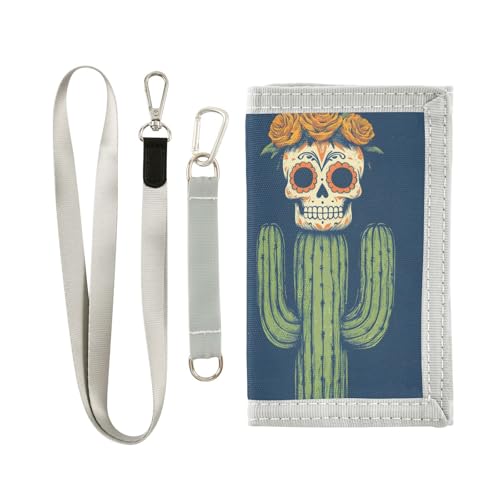 FOLIOSA Skull Cactus Kids Wallet for Boys Girls Youth, Compact Fabric 4.9×2.9 in