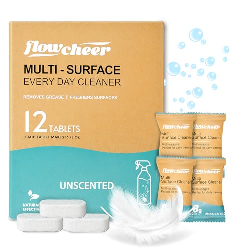 Image of flowcheer Multi Surface Cleaner Refills -12 Pack (Unscented) | All Purpose Cleaning Refill Tablet-Makes 192 fl oz Bottles of Spray Cleaner for Household & Kitchen