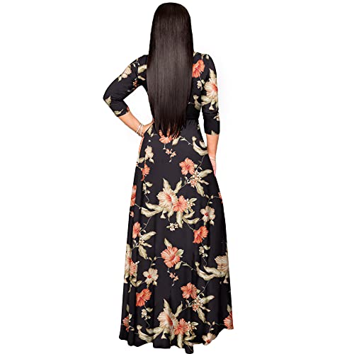Image of FANDEE Plus Size Maxi Dress for Women Casual Summer Sundress V-Neck 3 /4 Sleeve