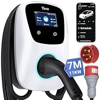 Tera Smart EV Ladegerät Typ 2 Wallbox mit APP 11kW 16A 400V CE&TÜV mit WLAN & Bluetooth 7m Ladekabel mit Ladegerätehalter Heim Wallbox CEE 3-Phasen Stecker für EVs & PHEV W01 Weiß – Ansicht 1