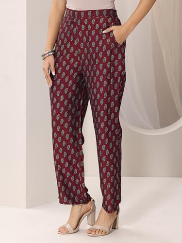 Image of Libas Womens Printed Silk Blend Straight Kurta With Trousers and Dupatta | daily wear suit