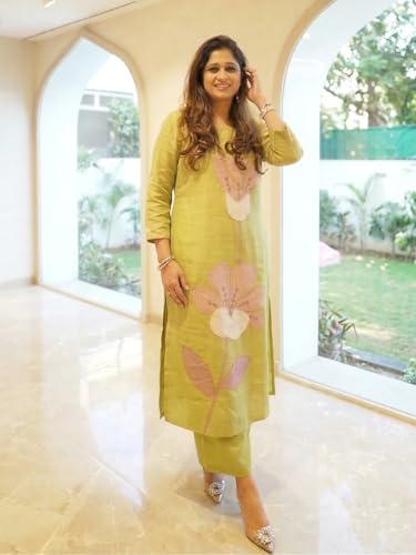 Image of ANNI Designer Kurta Sets for Women Viscose Blend Printed | Kurta Palazzo Set | Straight Kurti Set for Women | Round Neck 3 /4 Sleeve Ethnic Outfit | Designer Indian Kurti Top with Palazzo Pants