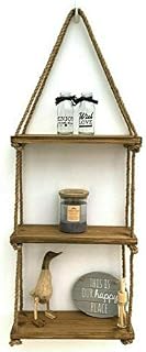 SASHTECH Wooden Hanging Rope Shelf  Wall Hanging Swing Rope  Home Decor Bookshelf  Floating Storage Rustic  1/2/3 Tiers (3 tier)