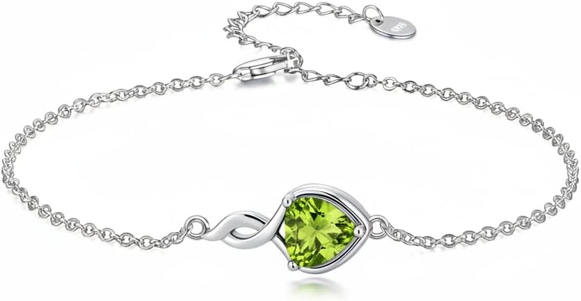 925 Sterling Silver Infinity Bracelet for Women, 6mm Heart Cut Gemstone Pendant, 6.5"+2" Adjustable Chain, Dainty Birthstone Jewelry
