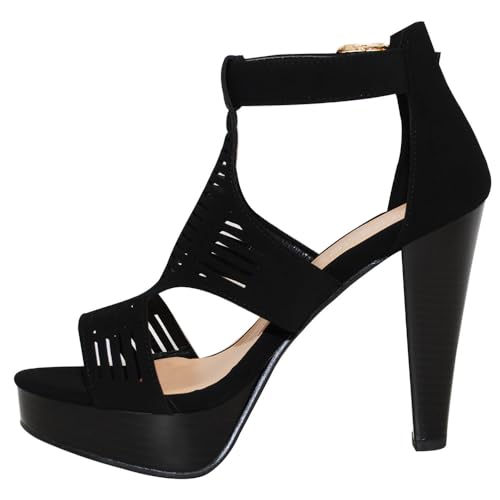 Image of Open Toe Ankle Strap Sandal - Western Bootie Stacked Heel Open Toe Cutout Shoes
