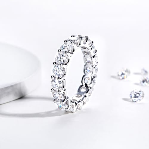 Moissanite Eternity Ring, White Gold Plated Sterling Silver Wedding Band, 5cttw 4mm D Color VVS1 Round Cut Moissanite Eternity Band for Women3
