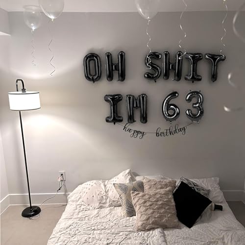 Image of Oh I'm 63! Latex Balloons 16 Inch Black Hallo Sixty Three Cheers to 63 Years Old Theme Decor for Man Woman Happy 63rd Birthday Party Photo Studio Prop Flag Decorations Favors Supplies