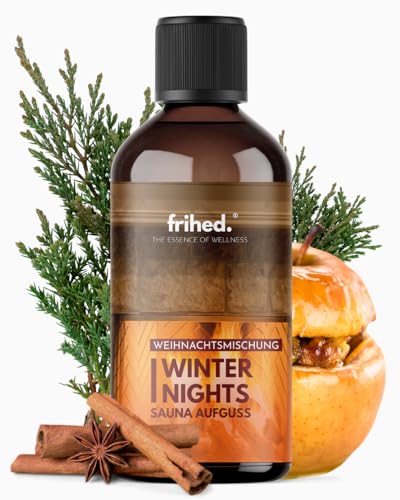 frihed.® bastuinfusion vinternätter – högkoncentrerad kanel, stjärnanis & bakat äppleolja – jullig och långvarig doft – begränsad upplaga – 100 ml glasflaska – tillverkad i Lüneburg