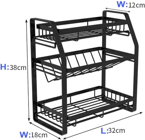 Image of KIMEE 3 Tier Spice Organizer Rack for Cabinet | Heavy Duty Metal Kitchen Storage Shelf Stand with 45 Degree Angled Middle Tier | Detachable Space Saving Countertop Spice Racks Holder (Matte Black)