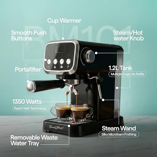 Image of BM101 Espresso Coffee Maker Machine for Home & Office with Milk Frother I Cafe Style Latte, Cappuccino & Other Beverages I 1350 Watts, 20 Bar Pump 1.2 Ltr. Water Tank I 1 Yr Warranty