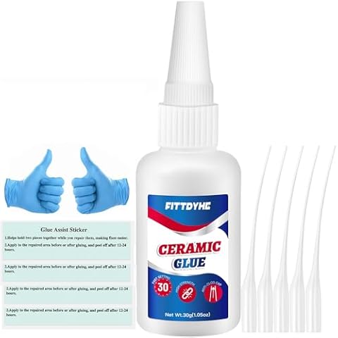 FITTDYHE 30G Ceramic Glue for Pottery, Fast Drying Super Glue for Ceramic Repair Glue for Pottery Repair, Waterproof Clear Glue Porcelain Glue Pottery Glue for Bonding Ceramic, Dishes, Tiles Cover