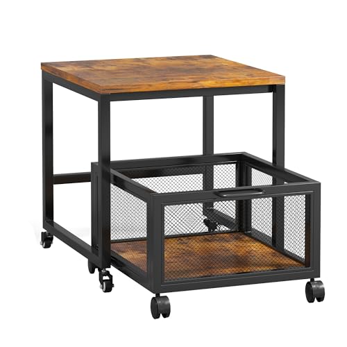 Image of VERMESS Mini Fridge Stand with Storage, Printer Stand with Storage Drawer, Rolling File Cabinet Cart with Wheels, Mobile Printer Table Heavy Duty Beverage Fridge Table for Home Office, Rustic Brown