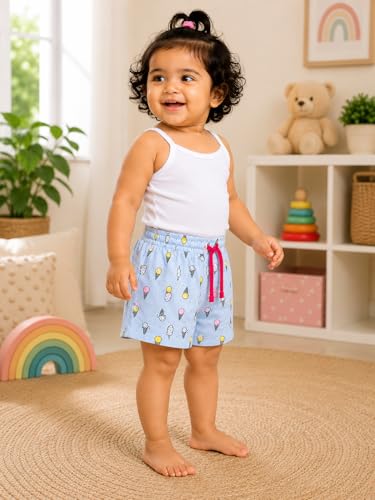Image of BODYCARE KIDS Infant Baby Girls Cotton Antiviral Printed Shorts | Soft Breathable Elastic Waist Casual for Toddlers & Infants | Comfortable Summer Baby Bottoms for Girls