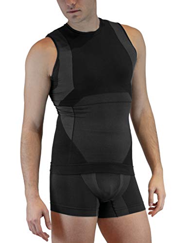 FarmaMed Ecodrytech Smanicato Canotta Uomo, Intimo Posturale Traspirante, Lavoro, Sport, Relax, Tecnologia Seamless, Dryarn, Polygiene, Oeko-Tex, 100% Made in Italy, Colore Nero, Taglia M-L