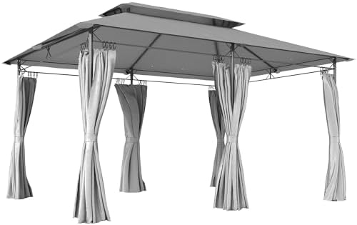 Outsunny 3 x 4m Garden Gazebo with Sides, Double Roof Metal Gazeb...