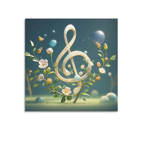 Toile murale abstraite et elegante note de musique florale moderne 70 cm