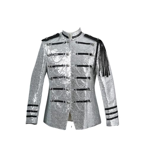 Dress Performance Shiny Beaded Blazers for Men Host Nightclub DJ Sequin Military Jacket