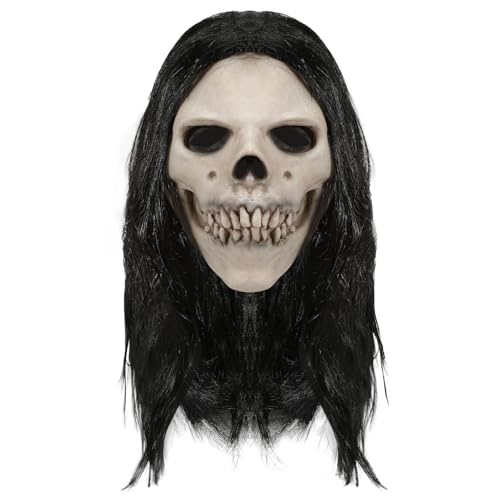 Yhsioaklo Máscara de calavera de Halloween – Máscara de calavera aterradora de látex transpirable – Cubre rostro de terror para Carnaval Cosplay Fiesta Performance Accesorio Máscaras Casa Embrujada