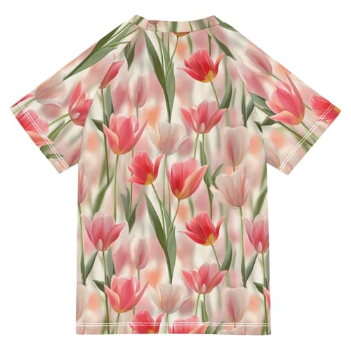 ALAZA Kids Rash Guard Girls Toddler Swim Shirts Short Sleeve Tulips Lovely UPF 50+ 3T2