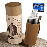 BuRo Trinkflasche Glas 750 ml mit Neoporenhülle | Leichte Glasflasche mit Uhrzeit für Outdoor,...