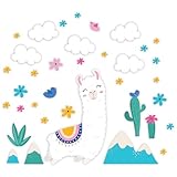 White Llama Flowers and Cactus Wall Decals for Girl's Room Llama Wall Decor - Kids and Stickers