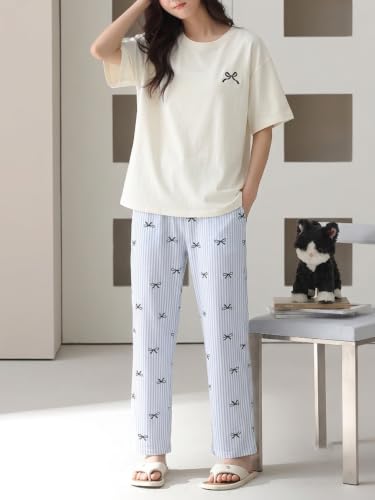 Image of Louis Luxe Cotton Blend Womens Korean Night Dress|| Full Pyjama Set || Korean Nightsuit ||Women Nightwear ||Round Neck Full Sleeve Nightsuit || Loungewear || Everyday Nightdress (ND-11)