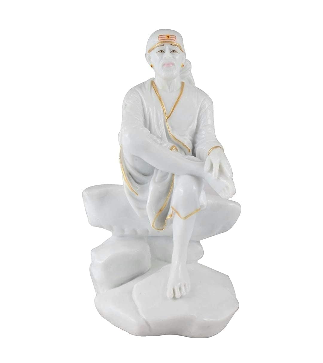 KRISHNAGALLERY1 White Sai Baba Murti Statue for Pooja Room Home Decoration Car Dashboard Idol 5 Inch