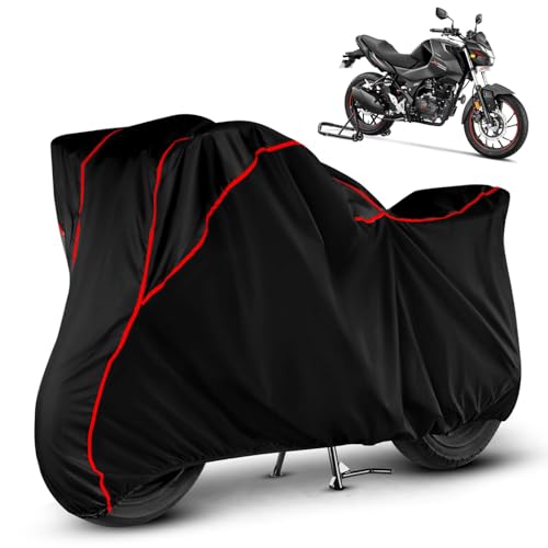 Image of DAXO Waterproof Bike Cover for Hero Xtreme 160 | All Weather Protection from Rain, Dust, Sun & Scratches | Black Red Piping | Universal Fit for All Bike & Scooty | Xtreme 160 Bike Cover