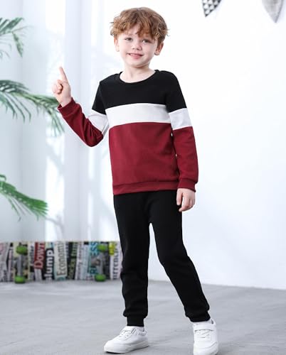 Image of Kid Toddler Boy Clothes Color Block Sweatshirt and Casual Pants 2Pcs Boys Fall Winter Outfits 1-5T