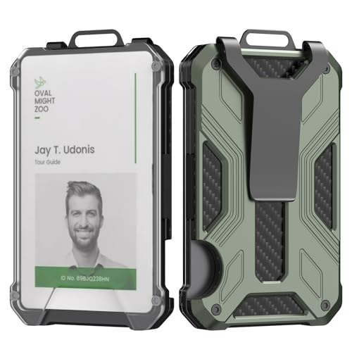Image of Minimalist Wallet for Men - Slim Aluminum RFID Blocking Credit Card Holder, ID Badge Holder, Money Clip, Army Green