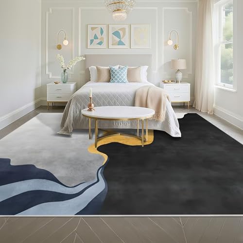 Tapis de salon moderne résistant à la décoloration grand format gris bleu - 5