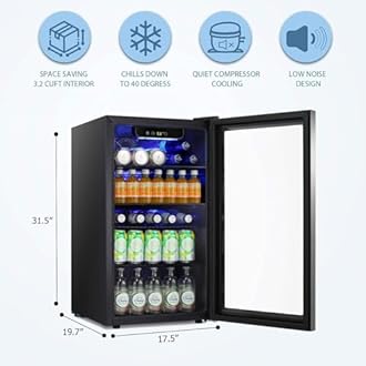 Antarctic Star Beverage Refrigerator Cooler -120 Can Glass Door Mini Fridge, for Soda Cola Beer or Wine Constant Glass Door Small Drink Dispenser Clear Front Door for Home, Bar 3.2cu.ft