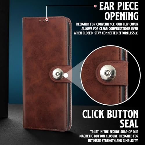 Image of Leather Flip Case Cover Compatible with for OnePlus Nord CE 4 Lite 5G |Designer Button| Hand-Stitched Leather Finish| Lightweight| Inbuilt Card Pockets Wallet & Stand|(Coffee)