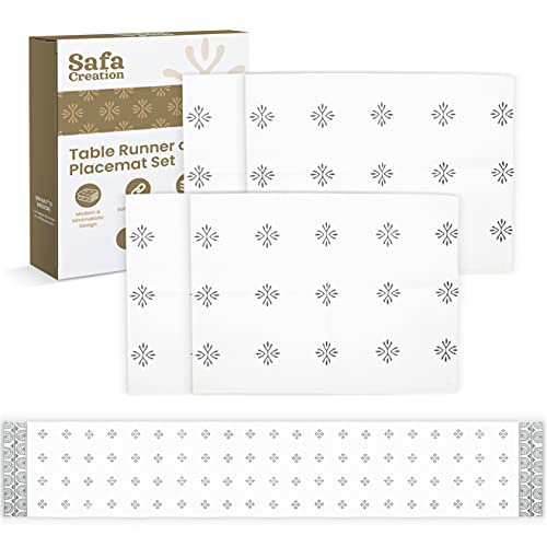 Matching Table Runner And Placemats - Modern Design Of Placemat Sets With Long Runner - Dining Mat To Protect Table From Stains, Scratches & Spills - Runner & Mats Are Easy Care For & Machine Washable #TOP2