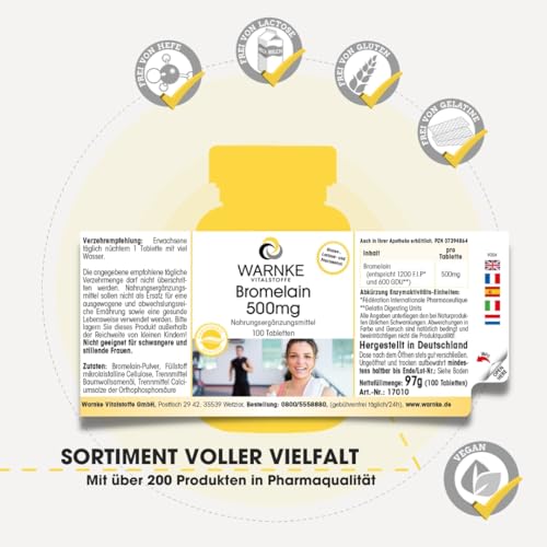 Bromelain Warnke Vitalstoffe 500mg 1200 F.I.P – Veganes Nahrungsergänzungsmittel
