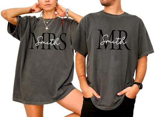 Personalized Mr and Mrs Shirt Couples Matching Outfits Custom Mr Mrs Shirts for Couples Valentines Day Gifts Bridal Shower Gifts Multicolor