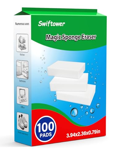 Swiftower Magic Sponge Eraser, paquete de 100 esponjas de melamina de larga duración, suministros de limpieza del hogar, esponjas de cocina, limpiador multiusos, baño, ducha, plato, zapatos, coche