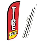 LookOurWay Feather Flag Pole Kit - 7 Feet Tall Advertising Banner with Fiberglass Pole Set and Ground Spike for Business Promotion - Auto Shop Flags - Tire Sale