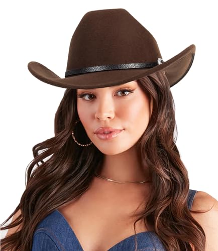 Image of Women-Classic-Western-Cowboy-Shapeable-Hat - Men-Roll-Up-Wide-Brim-Felt-Fedora-Hats-Cowgirl-Hat with Belt Buckle(M-L)