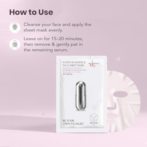 Image of O3+ Facialist Youth Radiance Face Sheet Mask 30g, Collagen & Glycolic Acid for Brightening, Firming Skin, Reduces Fine Lines, Wrinkles & Puffiness, Suitable for All Skin Types