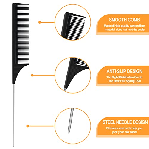 Sularpek Carbon Fibre Tail Comb - 3 Piece Set, Anti Static, Heat Resistant, Fine Tooth & Teasing Comb for Women & Men, Black - Image 4